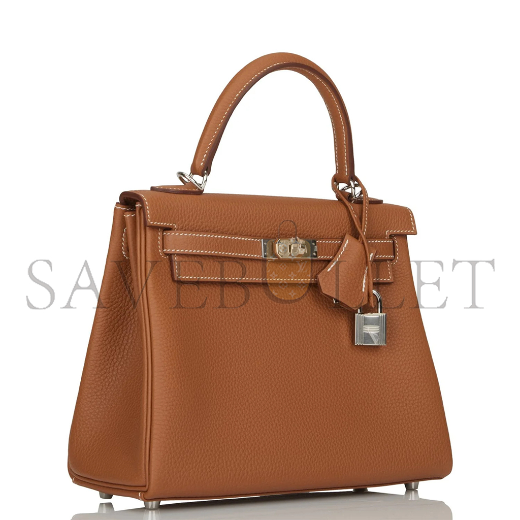 HERMÈS KELLY RETOURNE 25 GOLD TOGO PALLADIUM HARDWARE (25*17*7cm) 